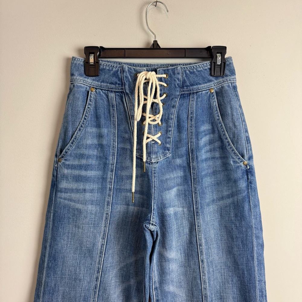 Zimmermann Juliette Wide Leg Lace Up High Waisted Jeans - Picture 4 of 10